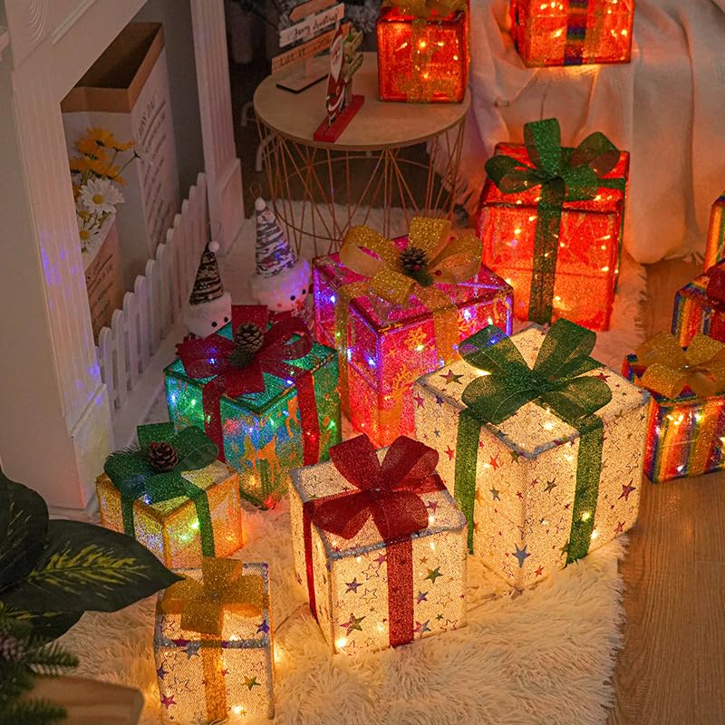 Amazon | 3個セット クリスマス 飾り プレゼントケース LED
